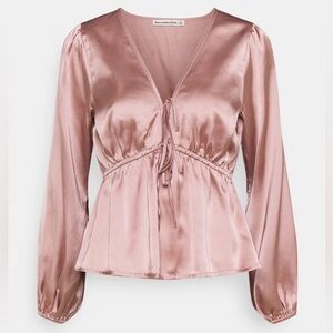 Abercrombie & Fitch Rose Satin Peplum Tie-Front Blouse